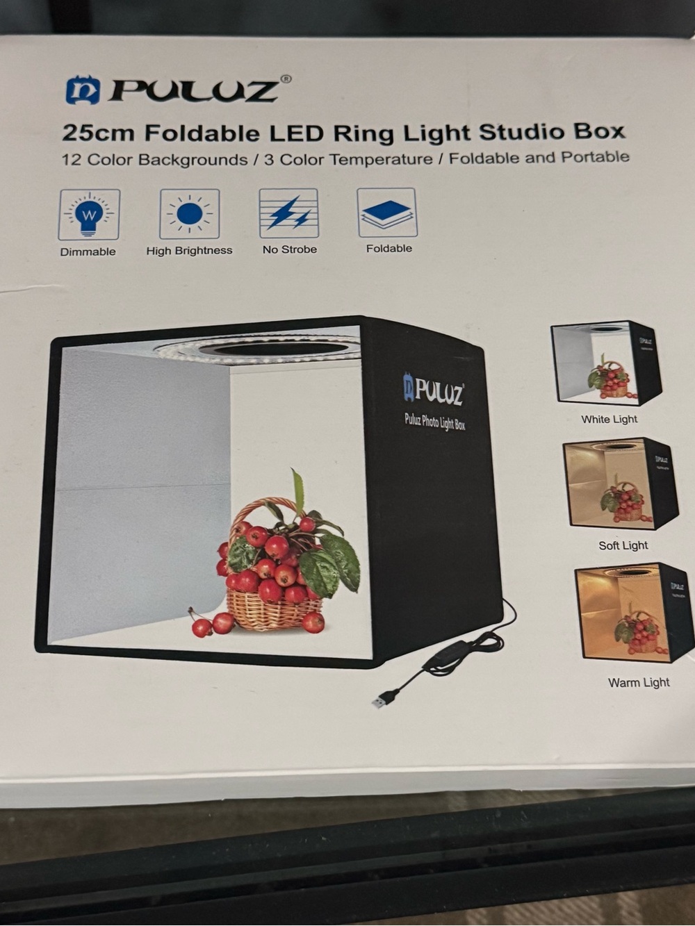 White and Black LED Ring Light Packaging
